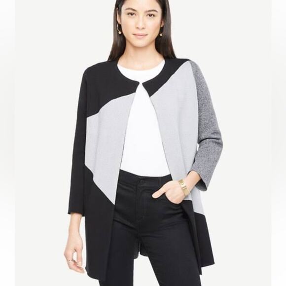 Ann Taylor Womens Longline Color Block Cardigan Size Small Lagenlook Open Front - Picture 1 of 9